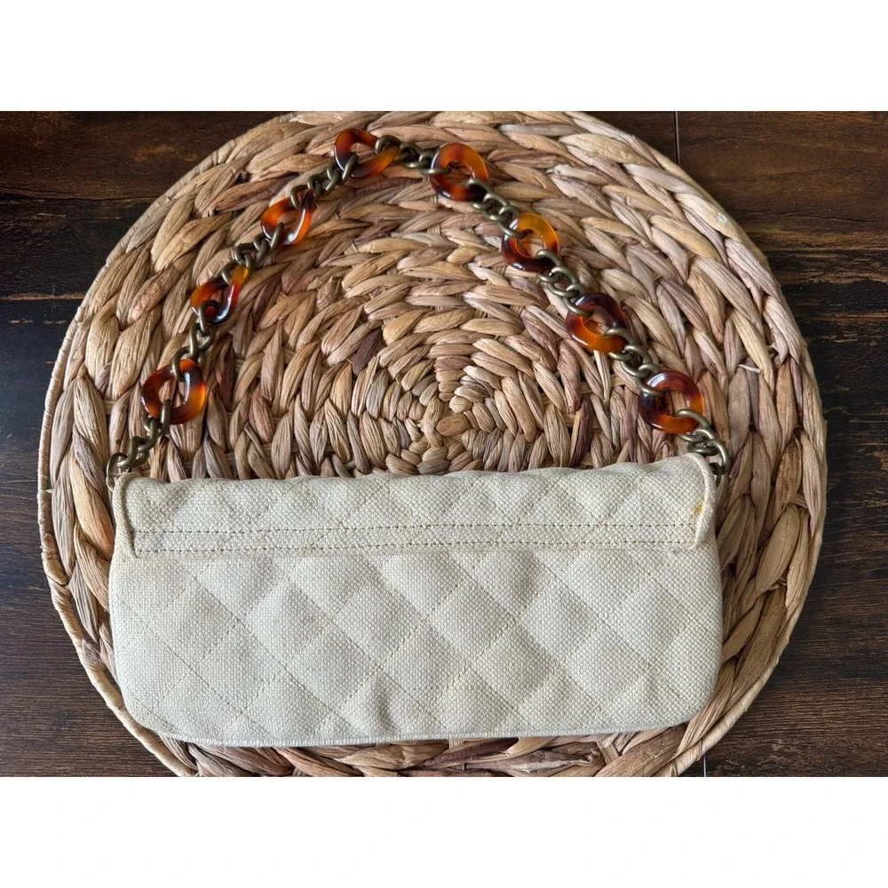Steve Madden Y2K Quilted Shoulder Bag Tortoise Chain Strap Tan